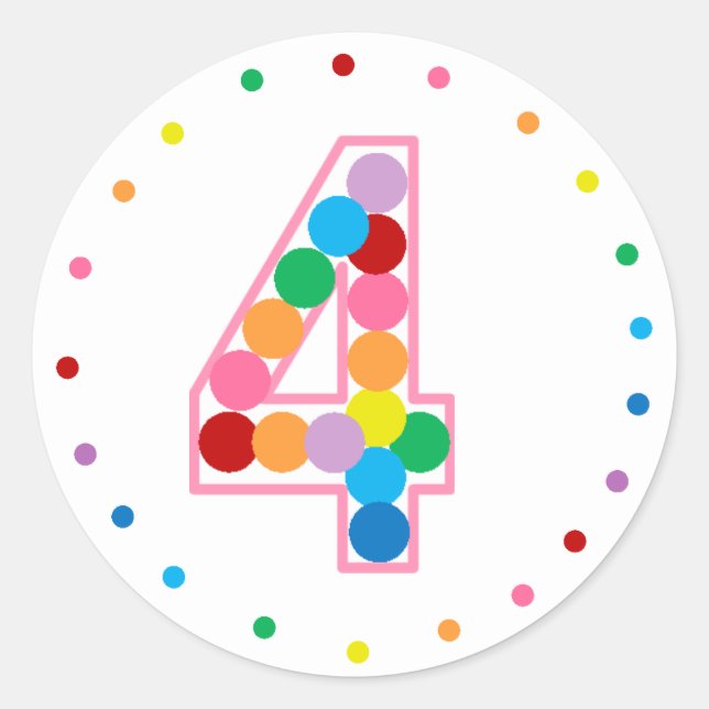 Rainbow Polka Dot Numbers oder Alter Runder Aufkleber (Vorderseite)