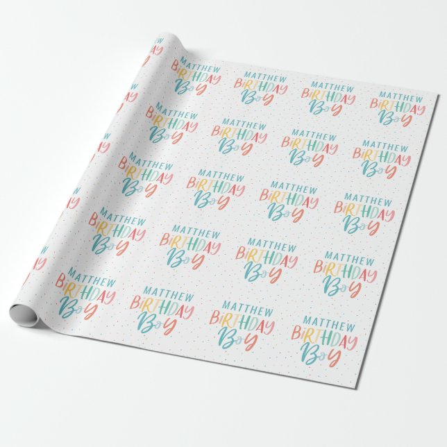 Rainbow polka DotGeburtstagsjunge Geschenkpapier (Ungerollt)