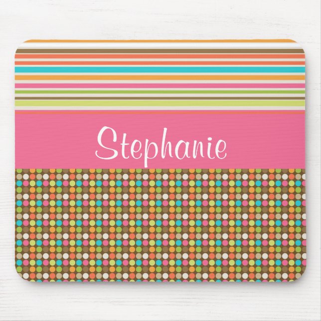 Rainbow Polka Dots Anpassbare Monogramm-Maus-Pad Mousepad (Vorne)