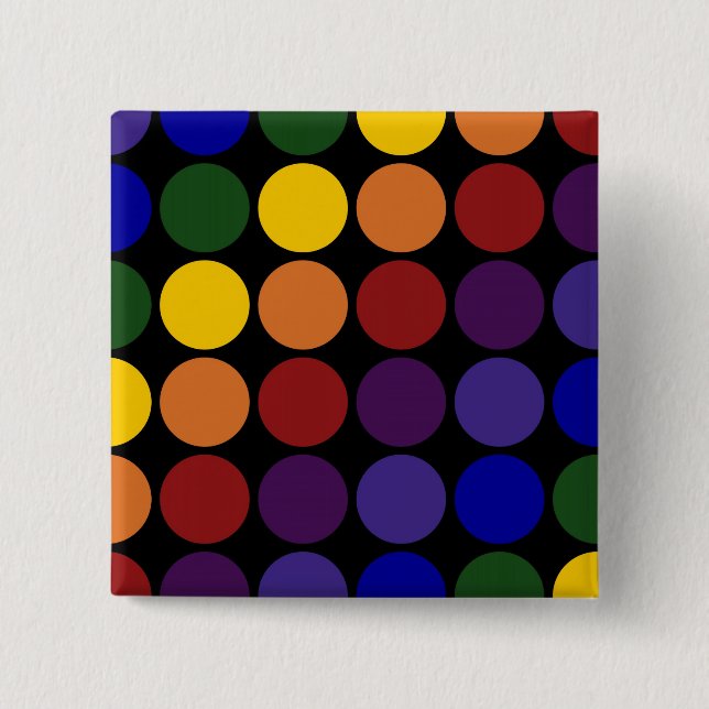 Rainbow Polka Dots auf Schwarz Button (Vorderseite)