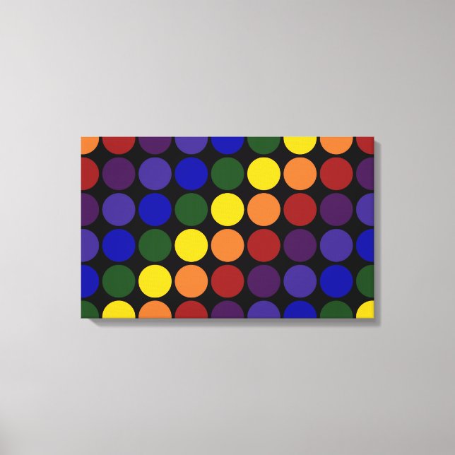 Rainbow Polka Dots auf Schwarz Leinwanddruck (Vorderseite)