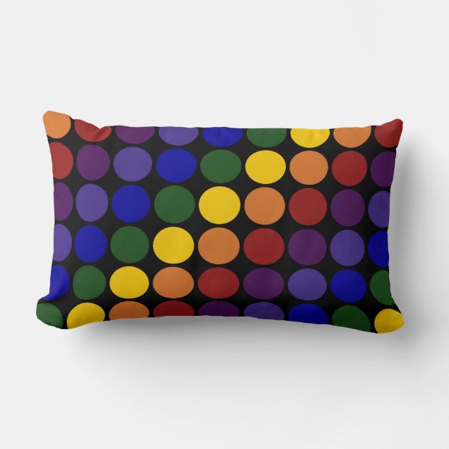 Rainbow Polka Dots auf Schwarz Lendenkissen (Vorderseite)