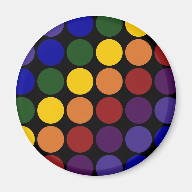 Rainbow Polka Dots auf Schwarz Magnet (Vorne)
