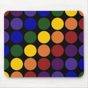 Rainbow Polka Dots auf Schwarz Mousepad