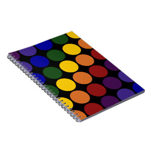 Rainbow Polka Dots auf Schwarz Notizblock
