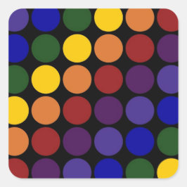 Rainbow Polka Dots auf Schwarz Quadratischer Aufkleber