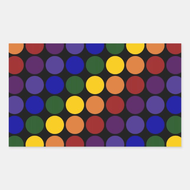 Rainbow Polka Dots auf Schwarz Rechteckiger Aufkleber (Vorderseite)
