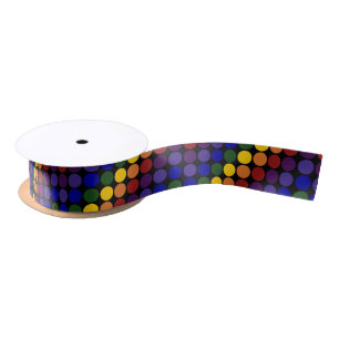 Rainbow Polka Dots auf Schwarz Satinband