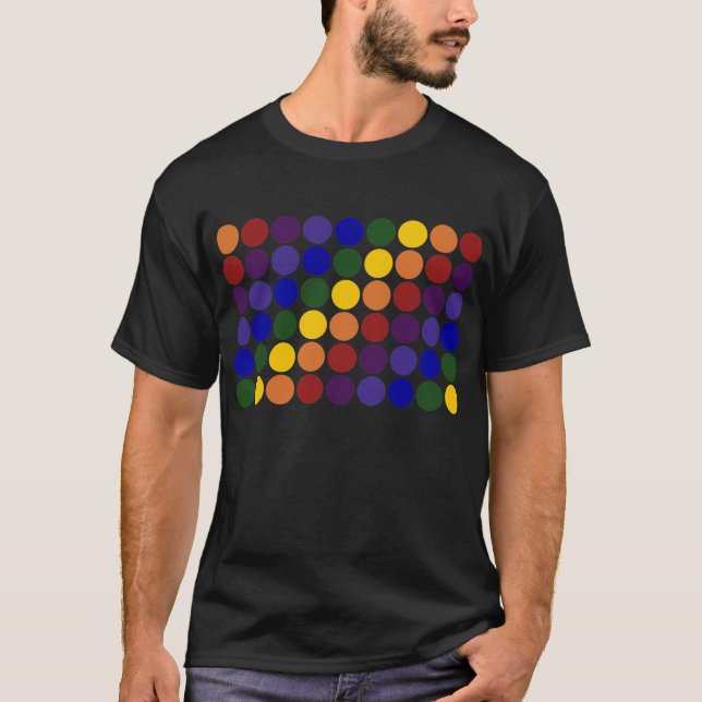 Rainbow Polka Dots auf Schwarz T-Shirt (Vorderseite)