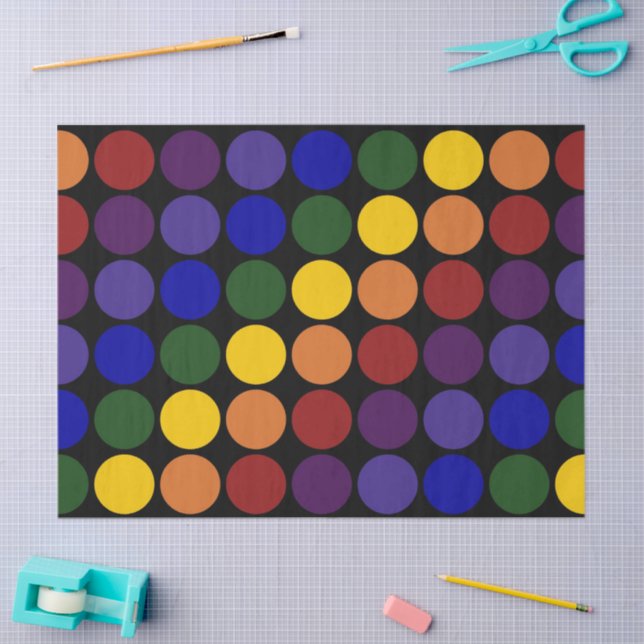 Rainbow Polka Dots auf schwarzem Gewebe Seidenpapier (Basteln)