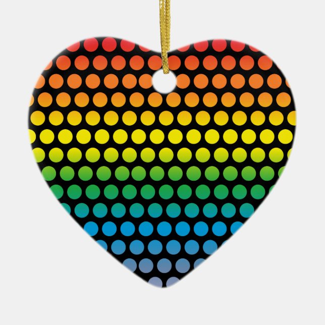 Rainbow Polka Dots Black Keramik Ornament (Vorne)
