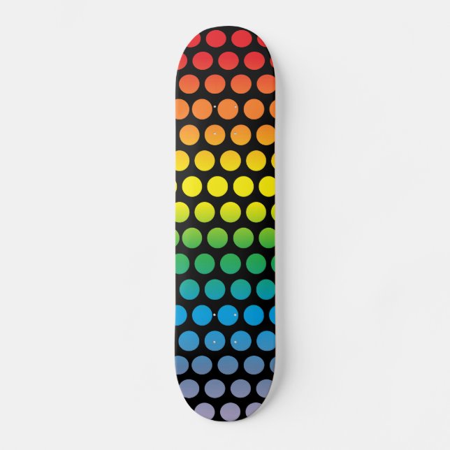 Rainbow Polka Dots Black Skateboard (Vorderseite)