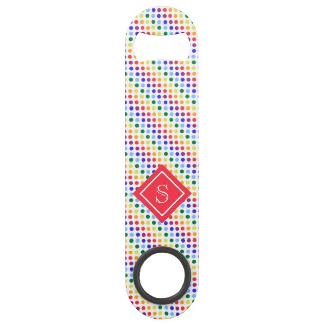 Rainbow Polka Dots Monogramm Speed Flaschenöffner (Vorderseite)