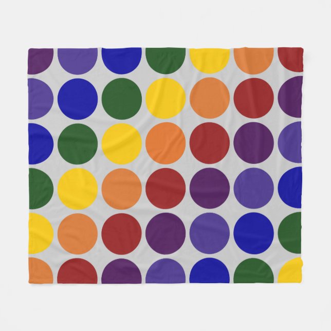 Rainbow Polka Dots on Gray Fleecedecke (Vorderseite (Horizontal))