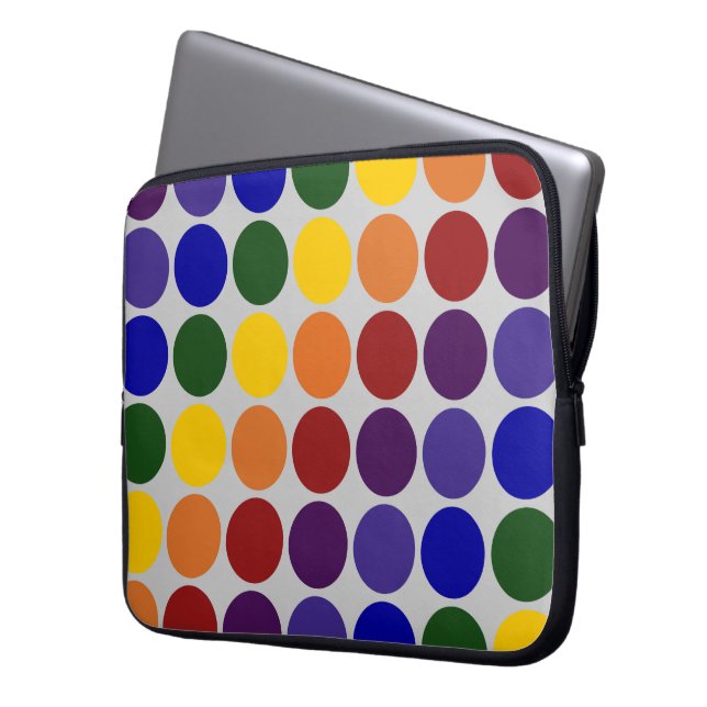 Rainbow Polka Dots on Gray Laptopschutzhülle (Vorderseite Links)