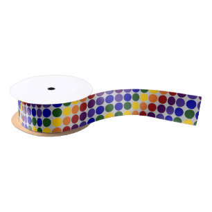 Rainbow Polka Dots on Gray Satinband