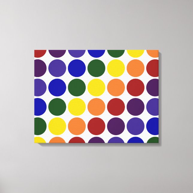 Rainbow Polka Dots on White Leinwanddruck (Vorderseite)