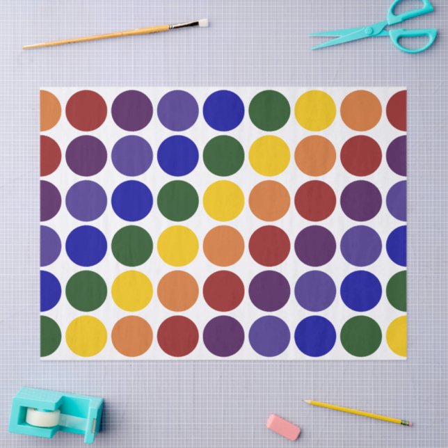 Rainbow Polka Dots on White Tissue Paper Seidenpapier (Basteln)