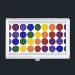 Rainbow Polka Dots on White Visitenkarten Dose<br><div class="desc">Rainbow-farbene Polka-Punkte sind in Reihen auf weißem Hintergrund angeordnet. Die Offsetreihen bilden Diagonalen jeder Farbe: violett, indigo, blau, grün, gelb, orange und rot. Der weiße Hintergrund ist tatsächlich transparent, sodass Sie ihn ändern können, wenn Sie möchten. Klicken Sie einfach auf den Knopf "Anpassen!" und wählen Sie dann in der Sidebar...</div>