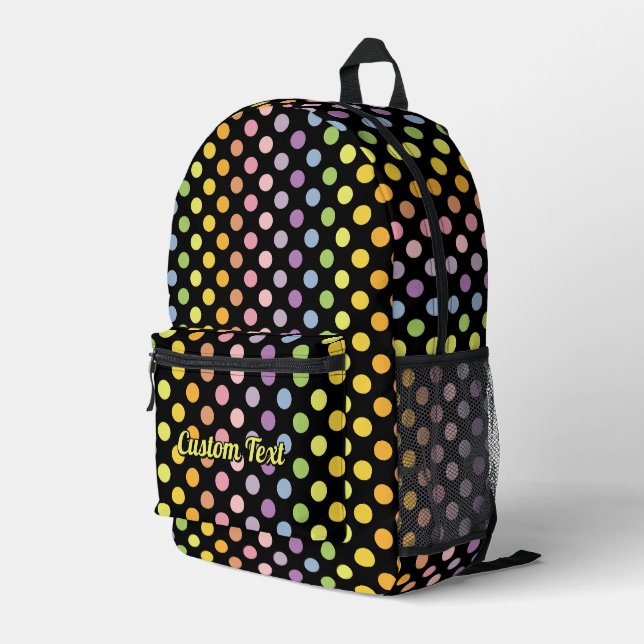 Rainbow Polka Dots Pattern Bedruckter Rucksack (Rückseitige Ecke Rechts)