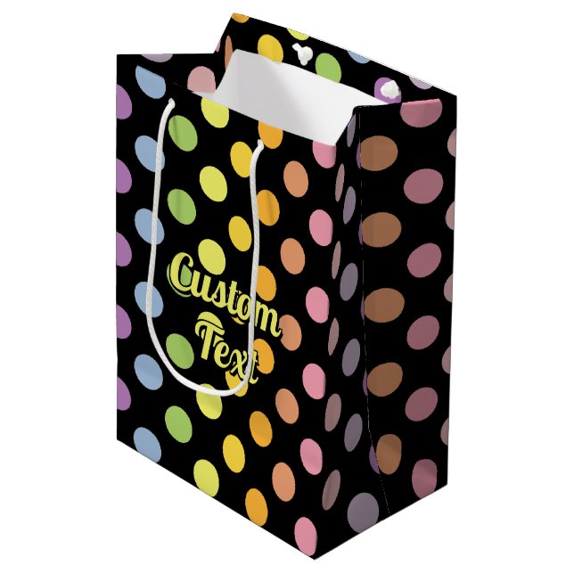 Rainbow Polka Dots Pattern Mittlere Geschenktüte (Vorderseite Schrägansicht)