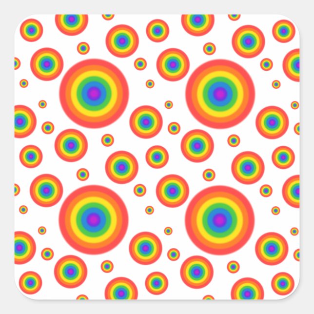 Rainbow Polka Dots Quadratischer Aufkleber (Vorderseite)