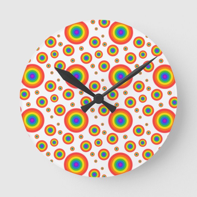 Rainbow Polka Dots Runde Wanduhr (Vorderseite)