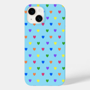 Rainbow-Polka-Herzen auf Babyblau Case-Mate iPhone 14 Hülle