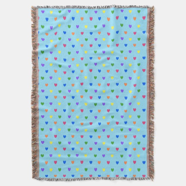 Rainbow-Polka-Herzen auf Babyblau Decke (Vorderseite Vertikal)