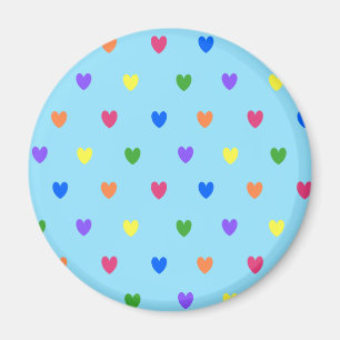 Rainbow-Polka-Herzen auf Babyblau Magnet