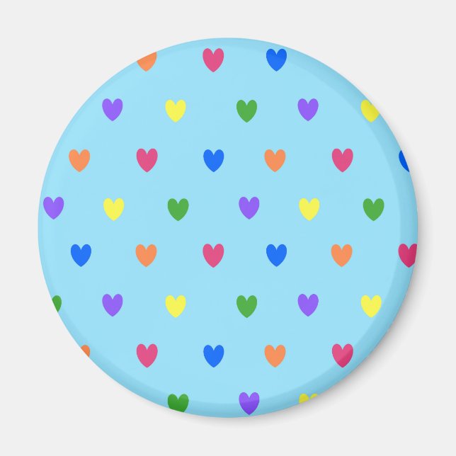 Rainbow-Polka-Herzen auf Babyblau Magnet (Vorne)