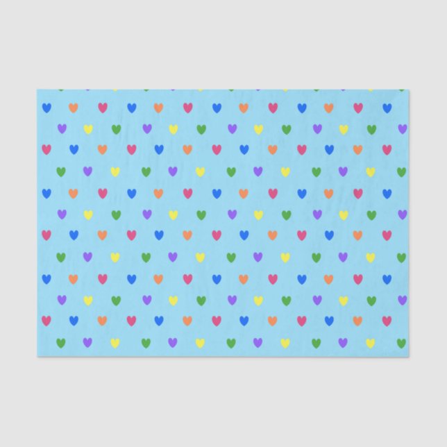 Rainbow-Polka-Herzen auf Babyblau Seidenpapier (Vorderseite)