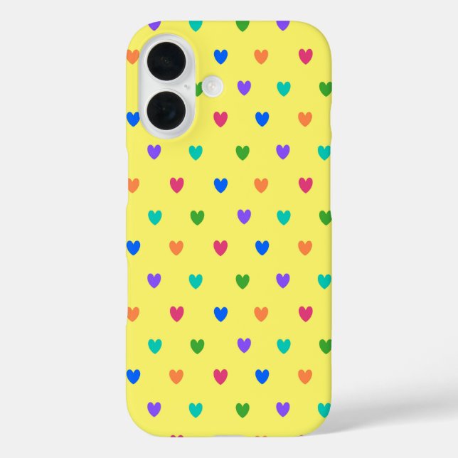Rainbow-Polka-Herzen auf Gelb Case-Mate iPhone Hülle (Rückseite)