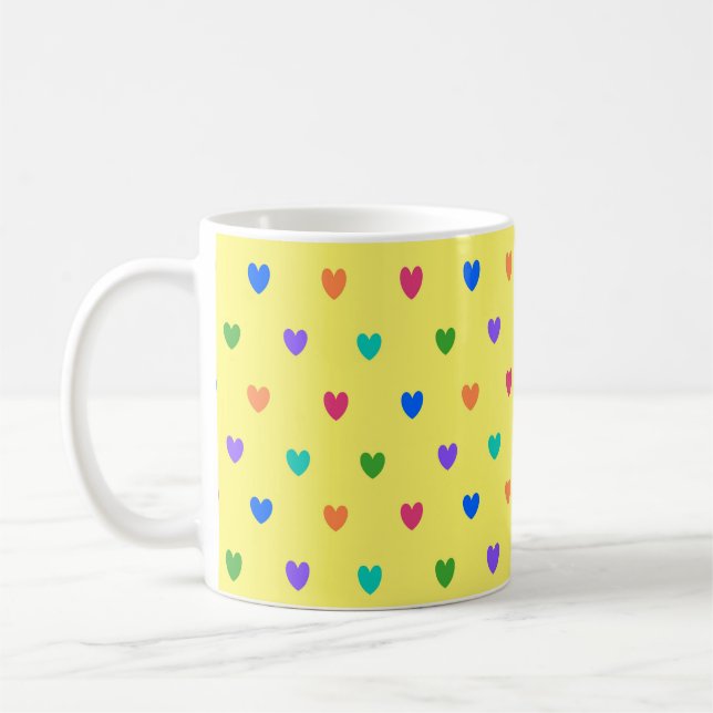 Rainbow-Polka-Herzen auf Gelb Kaffeetasse (Links)