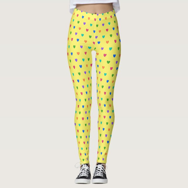 Rainbow-Polka-Herzen auf Gelb Leggings (Vorderseite)