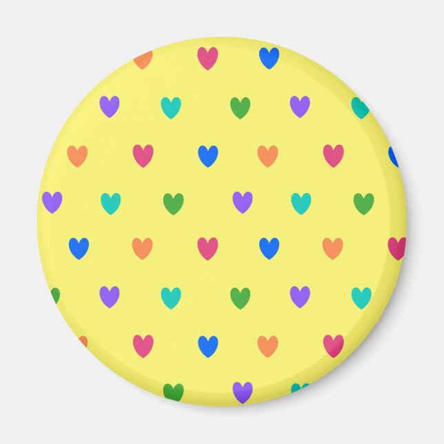 Rainbow-Polka-Herzen auf Gelb Magnet (Vorne)