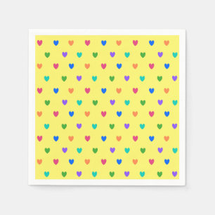 Rainbow-Polka-Herzen auf Gelb Serviette