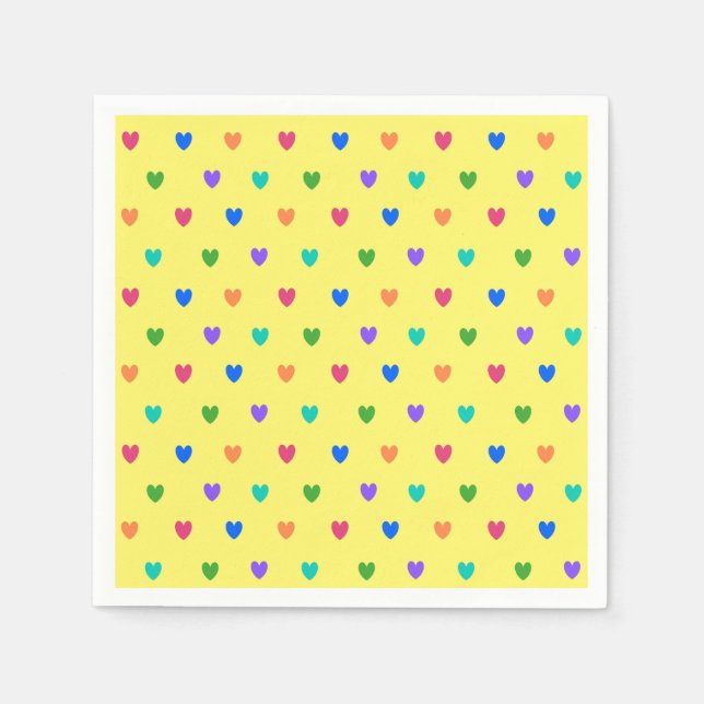 Rainbow-Polka-Herzen auf Gelb Serviette (Vorderseite)