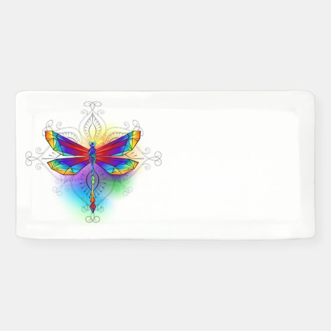Rainbow Polygonal Dragonfly Banner (Horizontal)