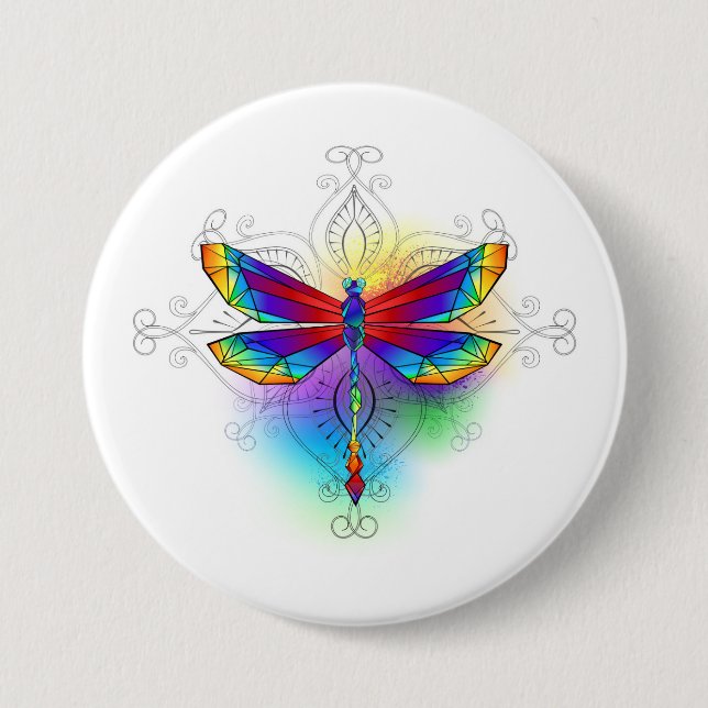 Rainbow Polygonal Dragonfly Button (Vorderseite)