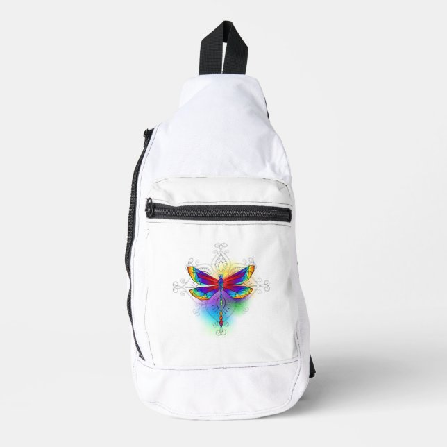 Rainbow Polygonal Dragonfly Crossbody Bag (Vorderseite)