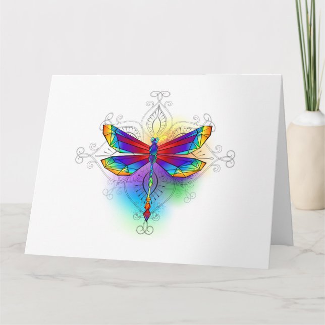 Rainbow Polygonal Dragonfly Dankeskarte (Vorderseite)