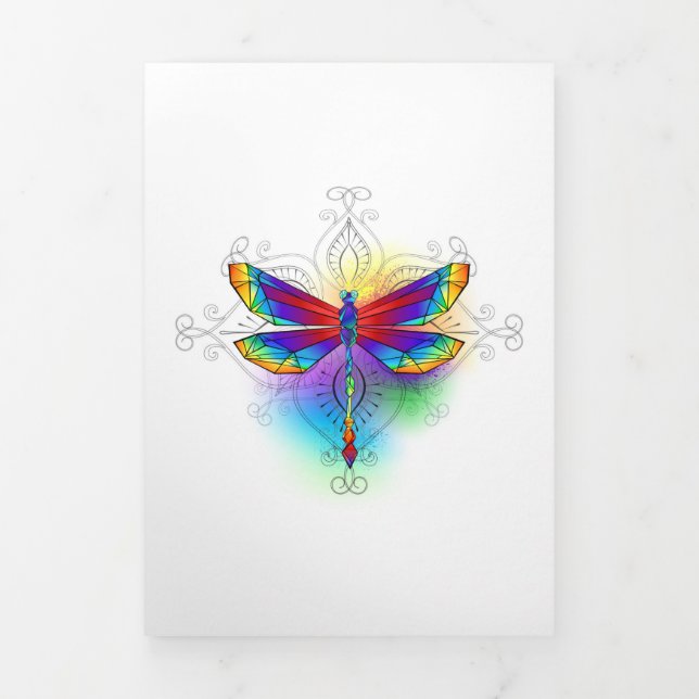 Rainbow Polygonal Dragonfly Dreifach Gefaltete Ankündigung (Cover)