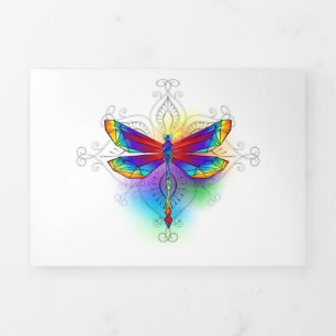 Rainbow Polygonal Dragonfly Dreifach Gefaltete Urlaubskarte