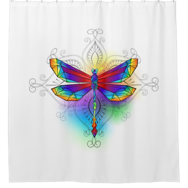 Rainbow Polygonal Dragonfly Duschvorhang (Vorderseite)