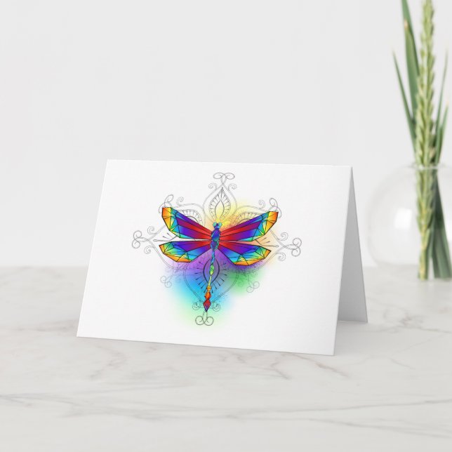 Rainbow Polygonal Dragonfly Einladung (Vorderseite)