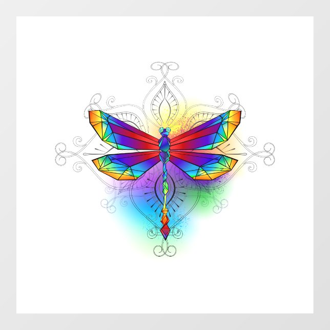 Rainbow Polygonal Dragonfly Fensteraufkleber (Blatt)