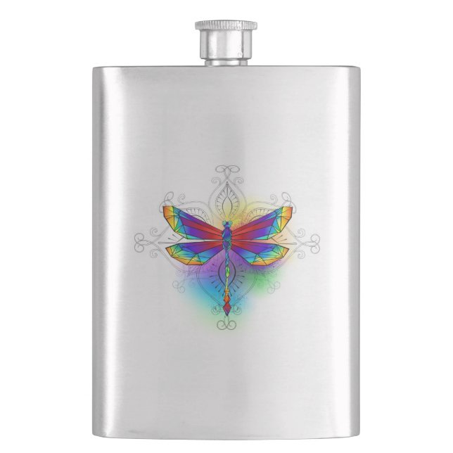 Rainbow Polygonal Dragonfly Flachmann (Vorderseite)