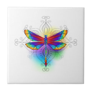 Rainbow Polygonal Dragonfly Fliese