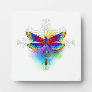 Rainbow Polygonal Dragonfly Fotoplatte